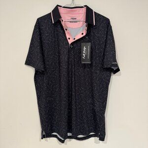 Full Wedge Golf Mens Short Sleeve Black Pink Digi Snap Polo Shirt Size M NWT $95